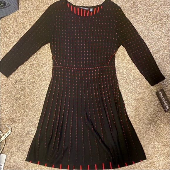 EUC NINALEONARD Black Dress With Small Red Polka Dots - Picture 1 of 7